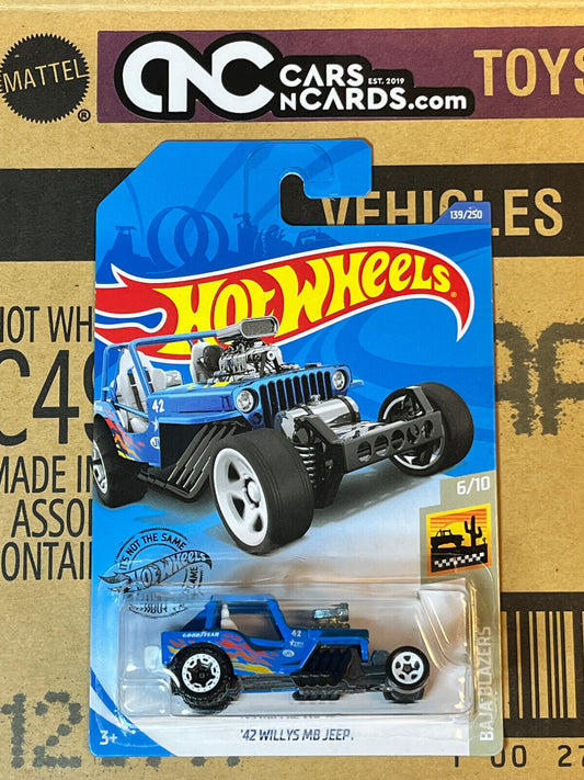 2019 Hot Wheels Baja Blazers #6/10 '42 Willys MB Jeep Blue NIP