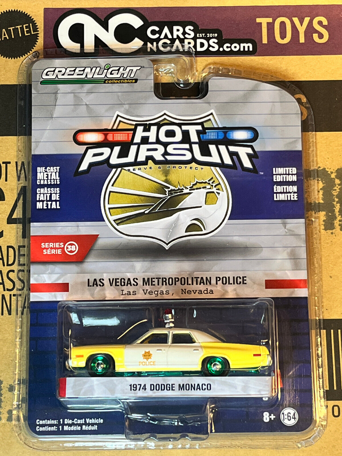 Greenlight Hot Pursuit Las Vegas Police 1974 Dodge Monaco Green Machine Chase