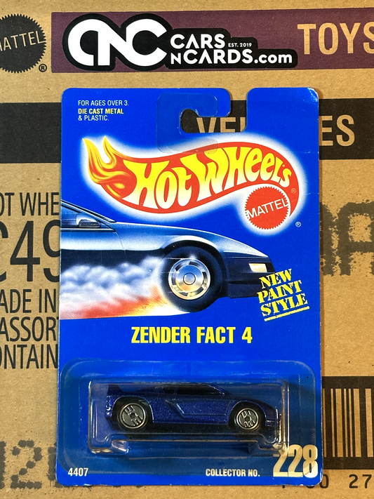 1994 Hot Wheels Zender Fact 4 Blue Collector #228 (Card Crease)