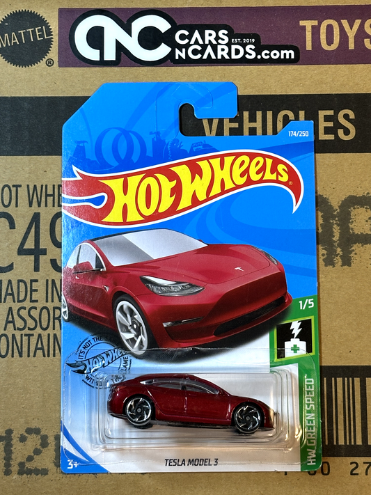 2019 Hot Wheels HW Green Speed #1/5 Tesla Model 3 Red