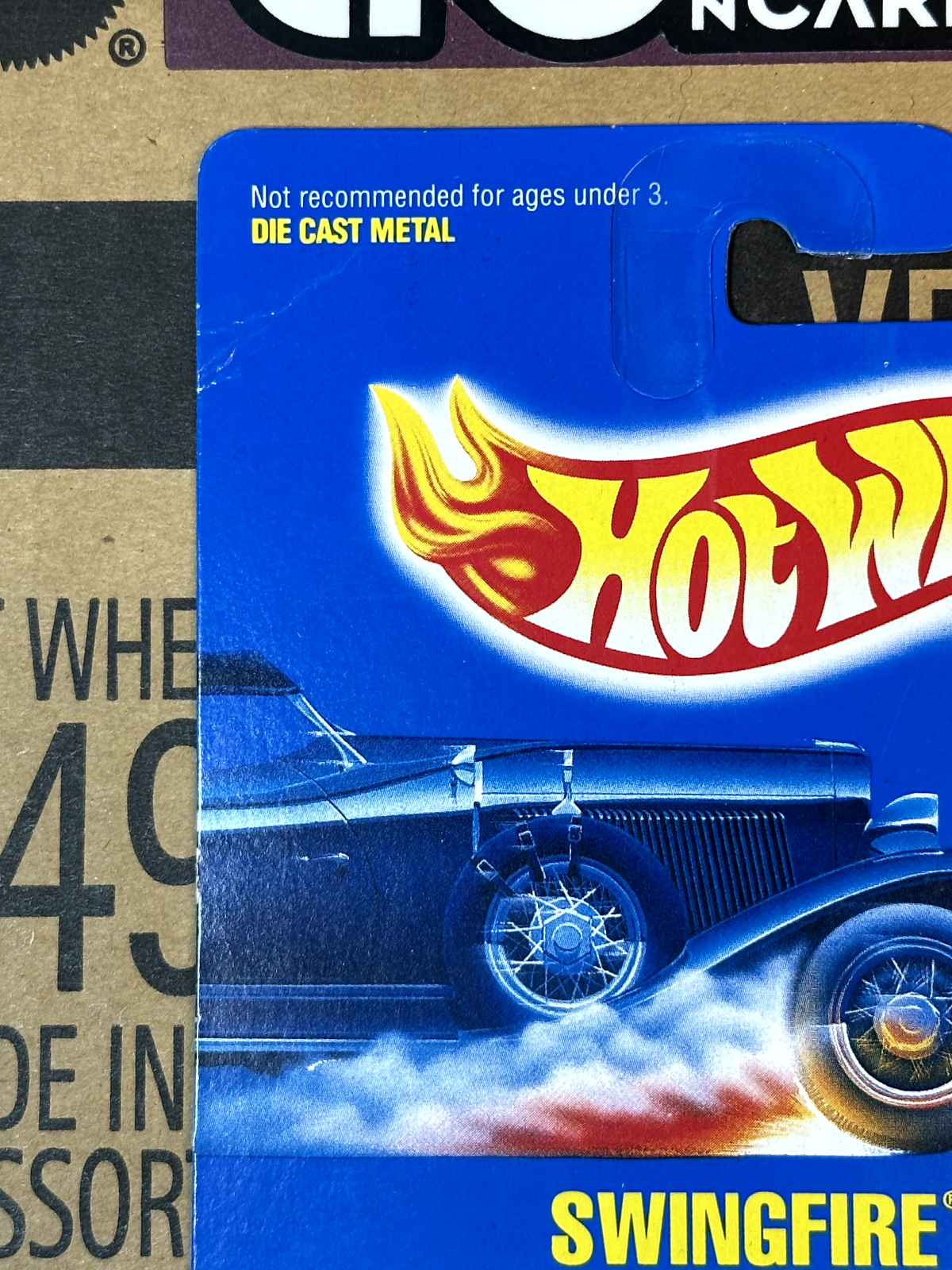 1991 Hot Wheels Swingfire Blue Collector #214 (Card Crease)