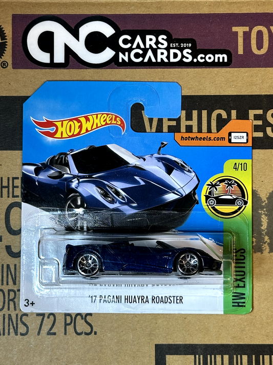 2017 Hot Wheels HW Exotics 4/10 '17 Pagani Huayra Roadster Blue Short Card NIP