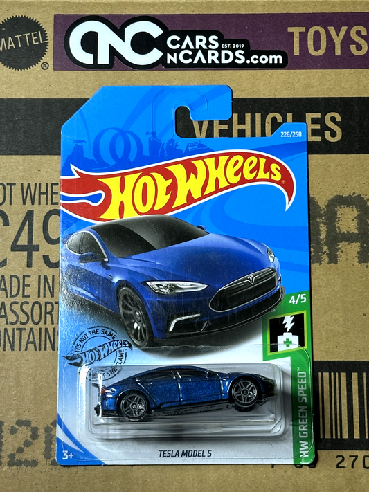 2019 Hot Wheels HW Green Speed 4/5 Tesla Model S Blue (Cracked Blister)