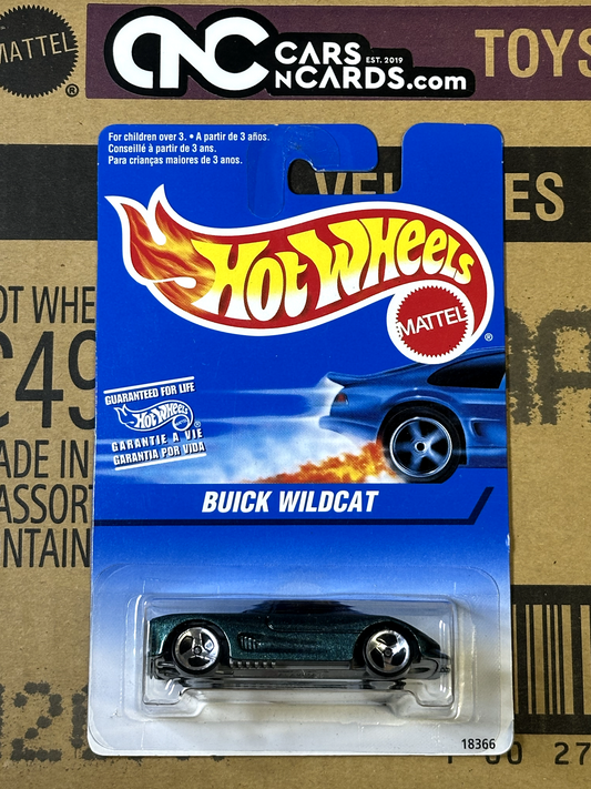 1997 Hot Wheels Buick Wildcat Green 3-Spoke International Card NIP