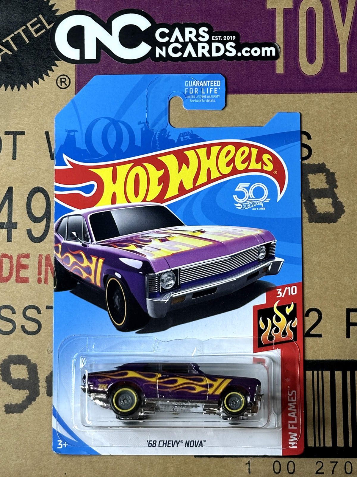2018 Hot Wheels HW Flames 3/10 Super Treasure Hunt '68 Chevy Nova With Protector