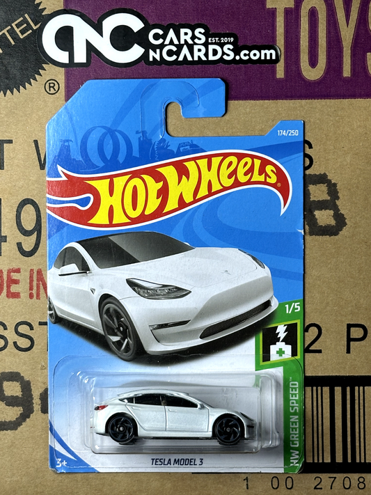 2019 Hot Wheels HW Green Speed 1/5 Tesla Model 3 White NIP